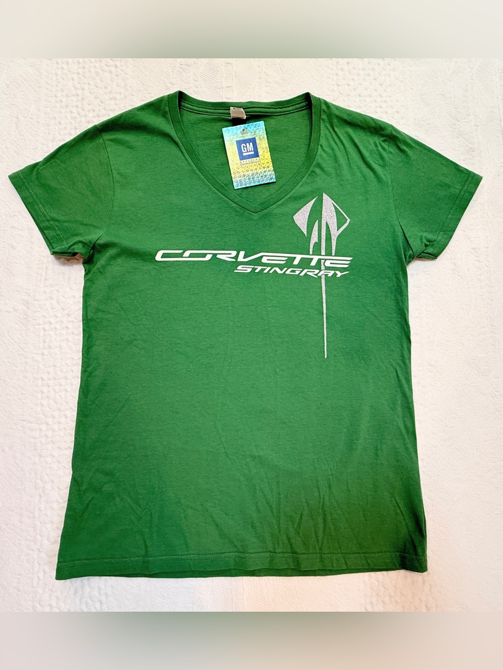 Brand New Corvette Stingray Triple Mark V Neck T Shirt Green Women’s Medium M